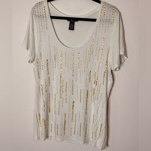 Andrea Jovine White Tee with Gold Sequins